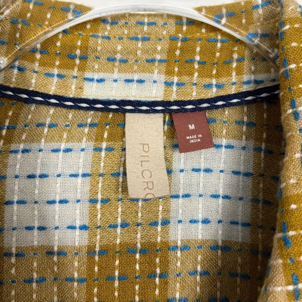 Anthropologie Pilcro Checkered Flannel Embroidered Button Down Blouse Medium